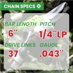 BYANE 6 Inch Mini Cutter Chainsaw Chain, 2024 New Version, 6 Inch 1/4" LP Pitch, .043'' Gauge, 37 Drive Links, Fits All 6 inch Cordless Electric Portable Battery Handheld Chainsaws (4 Chains)
