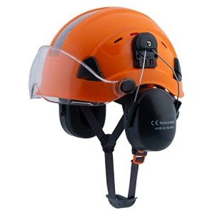 LOHASPRO Hard Hat Safety Helmet with Visor and Ear Muffs, Arborist Forestry Helmet Garden Tree Cutting Logging Wood Chopping Chainsaw Work Construction Hardhat(L91 Orange+Clear Visor+Earmuff)