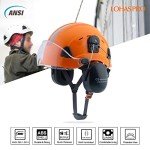 LOHASPRO Hard Hat Safety Helmet with Visor and Ear Muffs, Arborist Forestry Helmet Garden Tree Cutting Logging Wood Chopping Chainsaw Work Construction Hardhat(L91 Orange+Clear Visor+Earmuff)