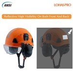 LOHASPRO Hard Hat Safety Helmet with Visor and Ear Muffs, Arborist Forestry Helmet Garden Tree Cutting Logging Wood Chopping Chainsaw Work Construction Hardhat(L91 Orange+Clear Visor+Earmuff)