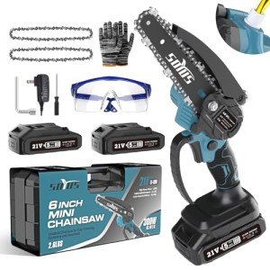 SOYUS Mini Chainsaw 6inch, Cordless Chainsaw Battery Powered with 2Pcs 21V Batteries, Portable Electric Chain Saw with Security Lock & Auto Oiler System for Wood/Tree Cutting