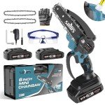 SOYUS Mini Chainsaw 6inch, Cordless Chainsaw Battery Powered with 2Pcs 21V Batteries, Portable Electric Chain Saw with Security Lock & Auto Oiler System for Wood/Tree Cutting