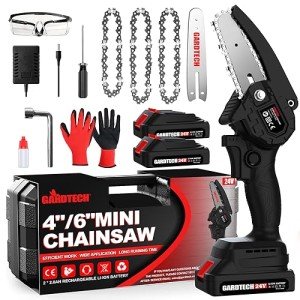 Gardtech Mini Chainsaw Cordless 4&6 ", Battery Powered Chain Saw Handheld Chainsaws with 2023 Upgraded 4 Chains 2 Batteries Good for Olders, DIYer, Gardeners Continuously 2 Hours Work