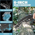 SOYUS Mini Chainsaw 6inch, Cordless Chainsaw Battery Powered with 2Pcs 21V Batteries, Portable Electric Chain Saw with Security Lock & Auto Oiler System for Wood/Tree Cutting