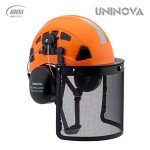 UNINONA Forestry Safety Helmet with Face Shield and Ear Muffs Chainsaw Helmet Forestry Garden Mowing Logging Arborist Tree Cutting Tree Climbing Work OSHA Hard Hats(S92 Orange+Earmuff+Shiled)