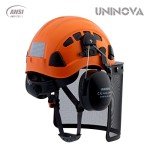 UNINONA Forestry Safety Helmet with Face Shield and Ear Muffs Chainsaw Helmet Forestry Garden Mowing Logging Arborist Tree Cutting Tree Climbing Work OSHA Hard Hats(S92 Orange+Earmuff+Shiled)