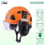 LOHASTAR Safety Helmet Hard Hat with Visor and Hearing Protection Vented ANSI Z89.1 Approved Work Helmet for Forestry Chainsaw Arborist Logging Helmet(Orange+Clear Visor+Earmuff)