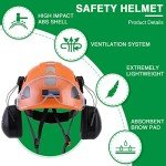 LOHASTAR Safety Helmet Hard Hat with Visor and Hearing Protection Vented ANSI Z89.1 Approved Work Helmet for Forestry Chainsaw Arborist Logging Helmet(Orange+Clear Visor+Earmuff)