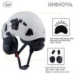 UNINOVA Arborist Helmet Forestry Helmet Chainsaw Helmet with Visor and Earmuffs,OSHA Safety Hard Hat Helmet for Logging Trimming Mowing Climbing Tree Service Garden Work(A91 White+Clear Visor+Earmuff)