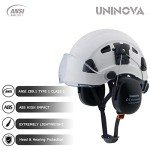 UNINOVA Arborist Helmet Forestry Helmet Chainsaw Helmet with Visor and Earmuffs,OSHA Safety Hard Hat Helmet for Logging Trimming Mowing Climbing Tree Service Garden Work(A91 White+Clear Visor+Earmuff)