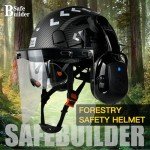 SAFEBUILDER Forestry Chainsaw Tree Work Safety Helmet Vented Hard Hats w/Visor Bluetooth Ear Muffs Face Shield Outdoor Hardhats Vented ANSI Z89.1 (Matte Black Hat+ICV+BTE+Clear Face Shield)