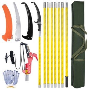 Pole Saws for Tree Trimming, 7.3-27 ft Tree Pruner Manual Pole Saw, Extendable Long Branch Trimmer Tree Pole Pruner Saw Blades and Scissors Set for Pruning Palms and Shrubs