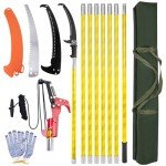 Pole Saws for Tree Trimming, 7.3-27 ft Tree Pruner Manual Pole Saw, Extendable Long Branch Trimmer Tree Pole Pruner Saw Blades and Scissors Set for Pruning Palms and Shrubs