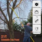 Pole Saws for Tree Trimming, 7.3-27 ft Tree Pruner Manual Pole Saw, Extendable Long Branch Trimmer Tree Pole Pruner Saw Blades and Scissors Set for Pruning Palms and Shrubs