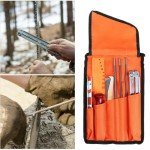 MEEIHUI 10 Piece Universal Chainsaw Sharpening Kit, Chainsaw Chain Sharpener with 5/32" (4 mm) 3/16" (4.8 mm) and 7/32" (5.5 mm) Round Files, Flat File, Depth Gauge, Filing Guide Holder, Handle.
