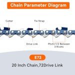20 Inch Chainsaw Chains Blade,3/8" Pitch,.050" Gauge 72 Drive Links E72 Chain for 20-Inch Guide Bars Fits for Stihl MS391 MS311 Husqvarna 455 33RS72(3 Chains）
