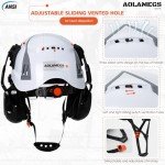 Aolamegs Safe Hard Hat with Dual Visor and Hearing Protection-OSHA Approved Construction Hard Hats with Visor Sunglasses Earmuffs for Men,Vented Forestry Chainsaw Arborist Helmet with Chin Straps