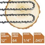 2 Pack 12 Inch Chainsaw Chain 1/4"LP Pitch .043" Gauge 64 Drive Links, Replacement Pole Saw Chain 12 inch Chainsaw Chains Fits for Stihl MSA120 C-B MSA140 C-B and More