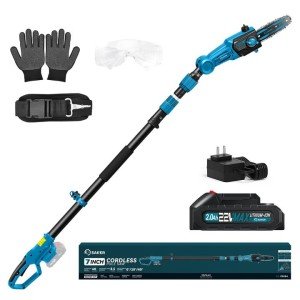 Saker Pole Saw for Tree Trimming,Retractable Extension Pole 66.9-98.4Inch Electric Pole Saw, Multi-Angle Cordless Pole Chainsaw Battery Powered with 22V 2.0Ah Battery & Charger