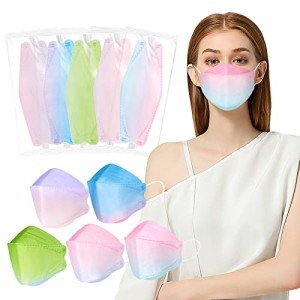 SOOQOO KF94 Face Mask, 50 Pcs, Elastic Ear Loop and Nose Clip, 3D Fish Type Mouth Shield, 4 Layer Protection, Individually Wrapped Disposable Mask for Adult, Multi-color