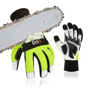 Vgo... 1Pair Chainsaw Gloves, 12-Layer Chainsaw Protection on Both Hands Back, Safety leather Work Gloves, Mechanic Gloves(GA9810CS,XXL,Green)