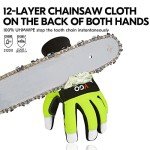 Vgo... 1Pair Chainsaw Gloves, 12-Layer Chainsaw Protection on Both Hands Back, Safety leather Work Gloves, Mechanic Gloves(GA9810CS,XXL,Green)