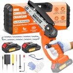 Mini Chainsaw Cordless,6 Inch Portable Electric Handheld Chain Saw with 2 Pack 2000mAh Rechargeable Batteries,Electric Hand Saw for for Wood Cutting Tree Trimming DIY Projects Gardening Camping,Orange