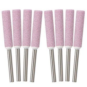 OIIKI 8 Pack Burr Grinding Stone File, Chainsaw Sharpener 7/32Inch 5.5mm (Pink)