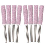 OIIKI 8 Pack Burr Grinding Stone File, Chainsaw Sharpener 7/32Inch 5.5mm (Pink)