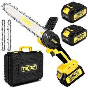 Mini Chainsaw 6-inch Cordless 3000mAh, Brushless Electric Handheld Chain Saws, Battery Powered Chainsaw Up To 100min X2, Tree Trimming, Branch Wood Cutting, Courtyard and Garden, Smart Speed By Troozy