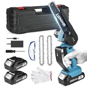 Mini Chainsaw, Mini Chainsaw Cordless with 2 Batteries, Chain saw 6 Inch Mini Chainsaw Cordless with Plastic Case Operated for Tree Branches,Courtyard,Household and Garden