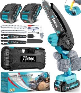 Tietoc Mini Chainsaw 6 Inch Cordless [With 2Pcs 21V Batteries] [2024 Upgrade] Portable Electric Chain Saw, Small Handheld Battery Powered Super Saws for Tree Branches, Courtyard, Household & Garden