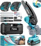 Tietoc Mini Chainsaw 6 Inch Cordless [With 2Pcs 21V Batteries] [2024 Upgrade] Portable Electric Chain Saw, Small Handheld Battery Powered Super Saws for Tree Branches, Courtyard, Household & Garden