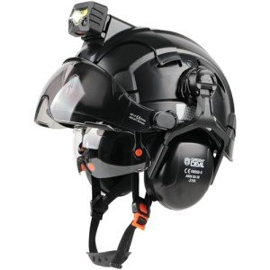 GREEN DEVIL Hard Hat Safety Helmet with Rechargeable Headlamp Light and Visor Ear Muffs Vented Work Hardhat ANSI Z89.1 Cascos De Construccion for Industrial Construction Forestry