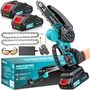 BEI & HONG Mini Chainsaw 6-Inch with 2 Battery, 21V Cordless power chain saws with Security Lock, Handheld Small Chainsaw for Wood Cutting Tree Trimming