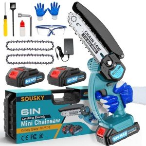 Mini Chainsaw Cordless, Portable Handheld Small Chainsaw 6inch Mini Chain Saw Battery Powered, 2Pcs 24V 2000Mah Powerful Rechargeable Battery for Tree Wood Cutting Trimming Courtyard Garden Pruning
