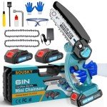 Mini Chainsaw Cordless, Portable Handheld Small Chainsaw 6inch Mini Chain Saw Battery Powered, 2Pcs 24V 2000Mah Powerful Rechargeable Battery for Tree Wood Cutting Trimming Courtyard Garden Pruning