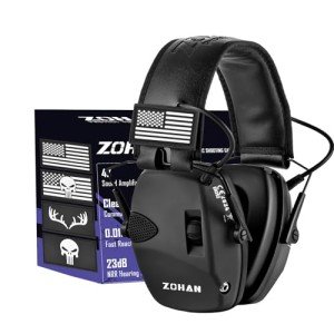 ZOHAN Electronic Shooting Earmuffs Built in Ambient Sound Amplifier, Hearing Protection for Shooters, NRR 23dB Noise Reduction, Ideal Gun Range Ear Protection Headphones for Hunting-Black