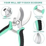 Lothee 9 Pcs Garden Shears Pruning Garden Clippers Bulk Bypass Pruner Heavy Duty for Gardening Hedge Plant Cutting Flower Scissors for Tree Trimming Bonsai Cutting Fruits Picking