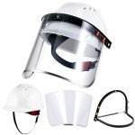 Safety Face Mask Shield Set for Grinding Industrial Forestry Include White Full Brim Hard Hat Helmet Cutting Chainsaw Face Shield Hard Hat Adapter for Construction Protective Equipment(Plastic,Clear)