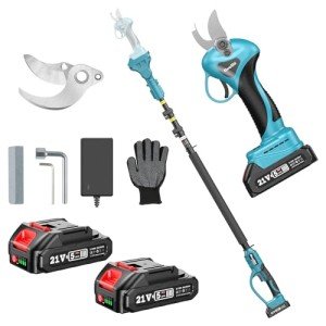 Seesii 2-in-1 Cordless Pole Pruning Shears, Electric Pruning Shears with Pole, 20V 2.0Ah Battery Powered Pole Pruner for Tree Trimming