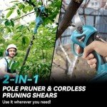 Seesii 2-in-1 Cordless Pole Pruning Shears, Electric Pruning Shears with Pole, 20V 2.0Ah Battery Powered Pole Pruner for Tree Trimming