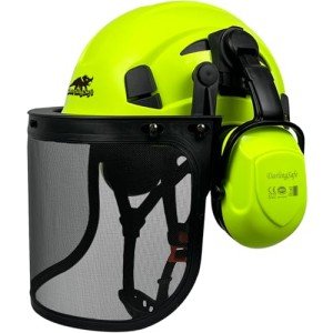 DarlingSafe Forestry Safety Helmet with Face Shield Ear Muffs 3 in1 Chainsaw Work Safety Hard Hats ANSI Z89.1-Type 1 Class C, OSHA (Green+G07+Mesh Face Shield)