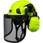 DarlingSafe Forestry Safety Helmet with Face Shield Ear Muffs 3 in1 Chainsaw Work Safety Hard Hats ANSI Z89.1-Type 1 Class C, OSHA (Green+G07+Mesh Face Shield)