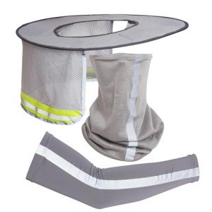 Topbuti 3 Pcs Hard Hat Sun Shade Full Brim Mesh Neck Sun Shield Bandana Face Scarf UV Sun Protection Arm Sleeves with Reflective Strap, High Visibility Sun Visor Neck Shade for Hard Hat Accessories
