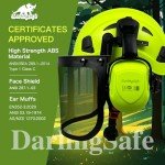 DarlingSafe Forestry Safety Helmet with Face Shield Ear Muffs 3 in1 Chainsaw Work Safety Hard Hats ANSI Z89.1-Type 1 Class C, OSHA (Green+G07+Mesh Face Shield)