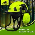 DarlingSafe Forestry Safety Helmet with Face Shield Ear Muffs 3 in1 Chainsaw Work Safety Hard Hats ANSI Z89.1-Type 1 Class C, OSHA (Green+G07+Mesh Face Shield)