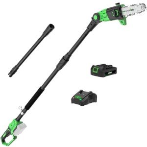 SOYUS Pole Saw 8-Inch Cordless, 15-Foot Max Reach Electric Pole Saw for Tree Trimming, 16ft/s Speed, Auto Oiling, Multi-Angle Pole Chainsaw with 2.0Ah Battery & Charger