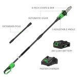 SOYUS Pole Saw 8-Inch Cordless, 15-Foot Max Reach Electric Pole Saw for Tree Trimming, 16ft/s Speed, Auto Oiling, Multi-Angle Pole Chainsaw with 2.0Ah Battery & Charger
