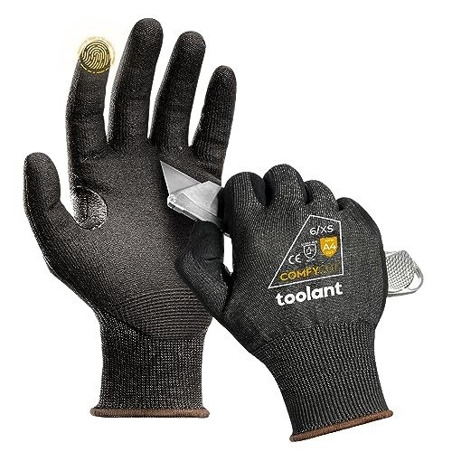 toolant A4 Cut Resistant Work Gloves with Grip, Ultra Thin Safety Glove for Fishing, WoodCarving, Gardening, 1 Pair, Large